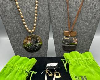 RLM Robert Lee Morris SterlingBrass Necklace  Earrings and WoodSterling Necklace with Suede Cord