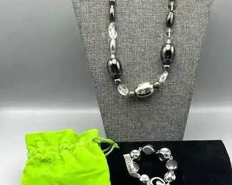 RLM Robert Lee Morris Studio Sterling, Hematite, Crystal  Pyrite Necklace  Matching Bracelet