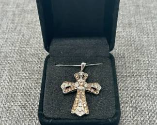 Affinity R Diamond Sterling Silver Cross Pendant w 18 Chain, NWT