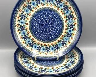  05 Polish Pottery Unikat Boleslawiec 4 plates signed