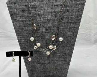 Lot of Cultured Freshwater Pearl Necklace, Silver  Pearl Bracelet and Earrings