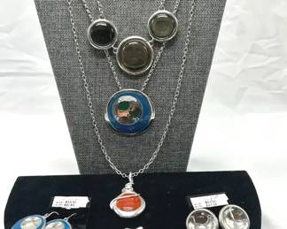 RLM Robert Lee Morris 3 Sterling Silver Necklaces, 2 Pairs of Earrings and 1 Size 9 Ring