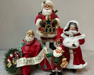 4 Santa ClausElfMrs.Claus Figurines, Clothtique by Possible Dreams