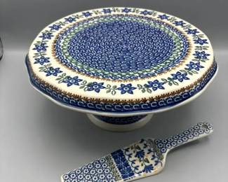 Polish Pottery Unikat Boleslawiec Cake Plate and Server
