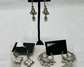 Lot of 3 Barbara Bixby Sterling Silver18K Yellow Gold  Cultured Freshwater Pearl Earrings