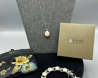 Honora Sterling Silver and Cultured Freshwater Pearl Pendant Necklace  Pearl Coin Curb Bracelet