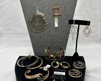 RLM Robert Lee Morris 3 Sterling Silver Copper Brass Bracelets, 1 Enhancer, and 3 Pairs of Earrings