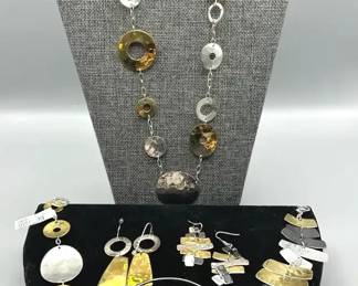RLM Robert Lee Morris 1 Sterling SIlverBrass Necklace, 3 Bracelets and 2 Pairs of Earrings