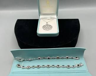 Ross Simons Sterling Pendant Necklace and 2 Sterling  Sapphire Bracelets