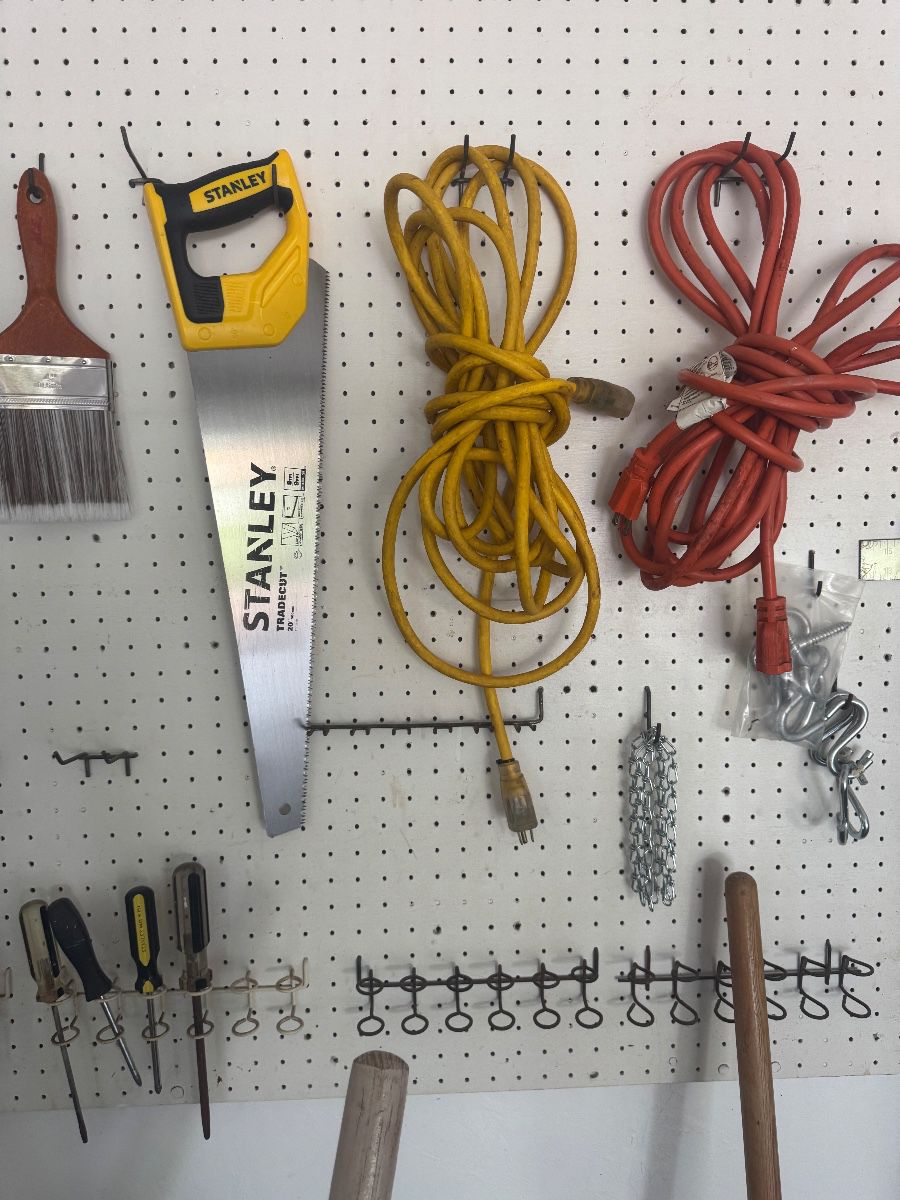 Hand saw, extension cords, screwdrivers