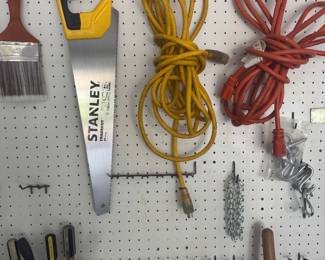 Hand saw, extension cords, screwdrivers