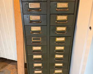 Vintage  Van Dorn Iron Works Company industrial multi-drawer metal parts or card catalog cabinet