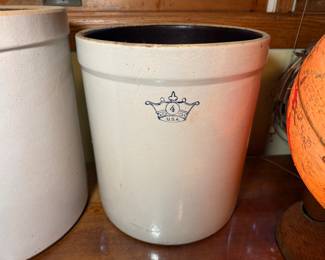 Antique Vintage Blue Crown Stoneware Pickling Crock 