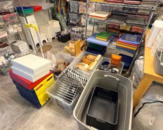 TS030 Teacher Storage overview with large gray tote nested bins trays baskets and shelving