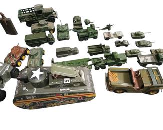 Tin and cast metal military toys
