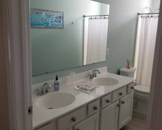 Double bath vanity; mirror; vanity lights