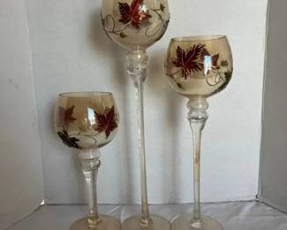 Hand Painted Glass Pedestal Candle Holders
