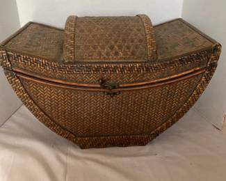Chinoiserie Rattan Lidded Basket