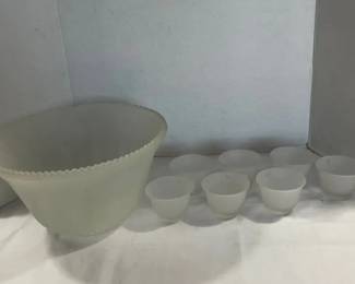 Frosted Punch Bowl And Tea Cups