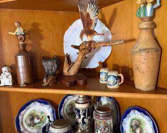 Living Room: steins, turkey plates, animals