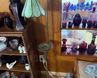 Living Room: floor lamp with stain glass shade