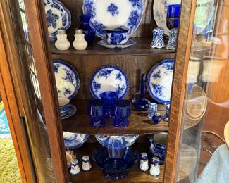 Living Room: flow blue pieces(as is), cobalt glass, blue/white s&p