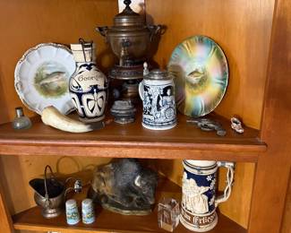Living Room: steins, copper beverage urn