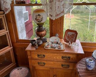 Front Porch: commode, barrel 