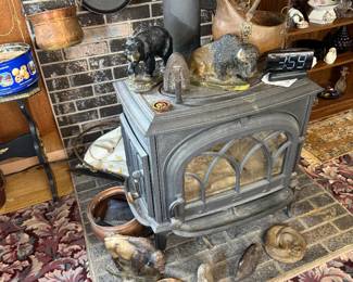 Living Room: chalk-ware animals, irons