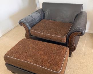 Brown paisley armchair with matching ottoman