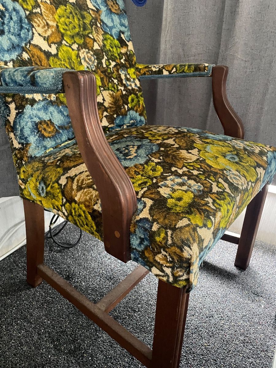 Mid-century floral chair (has matching project chair due to  wood painted white)