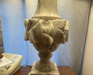 Pair of carved alabaster lamps—heavy and gorgeous