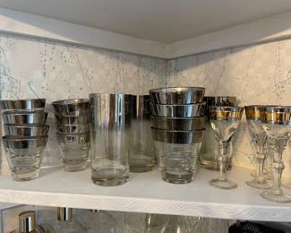 vintage mid-century modern silver rim glassware