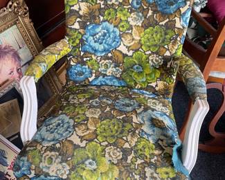 I removed most of the fabric my mom covered this matching chair with just to make sure there were no big tears or stains