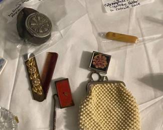 Some early-mid 1900s coin purses pill containers etc