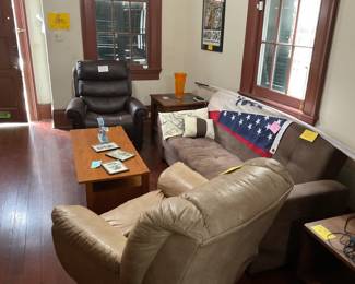 American flag, sofa folds to bed