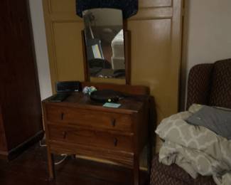 Antique English small dresser with mirror