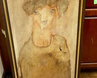 Lamb painting on burlap, has damage