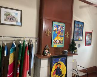 House flags, framed Jazz fest posters