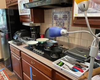 Kitchen appliances, utensils, pots and pans