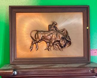 El toro framed brass wall art