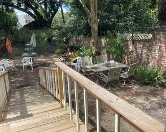 Large patio, furnishings, Shepard crooks, Disco balls