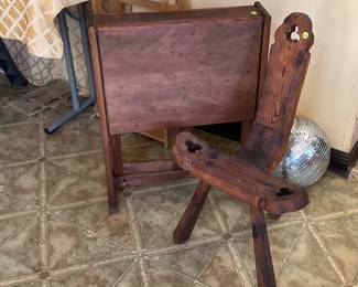 Drop leaf table, wooden birthing chair