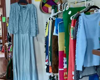 Blue dress with tags, outdoor flags