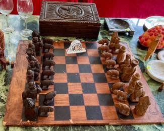 Carved chess set from Spain Don Quijote themed