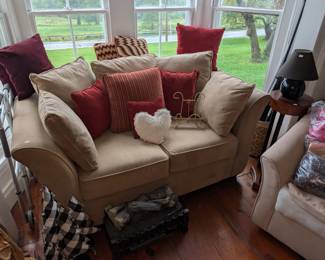 couch, love seat, throw pillows