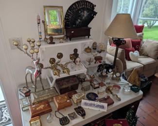 trinkets, clocks, brass, jewlery box