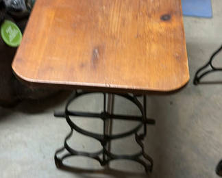 Lot 12: Wooden sewing table with wrought-iron scroll base