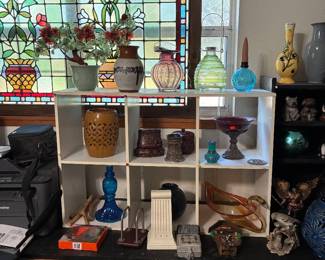 Home decor, vases, stained glass window