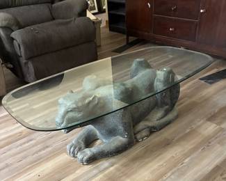 Leopard glass top coffee table